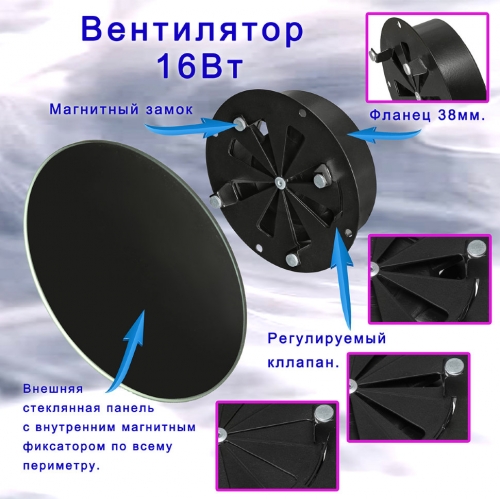 Тонкий бесшумный вытяжной вентилятор для ванной Mmotors ММР 120 матовое стекло круг чёрный